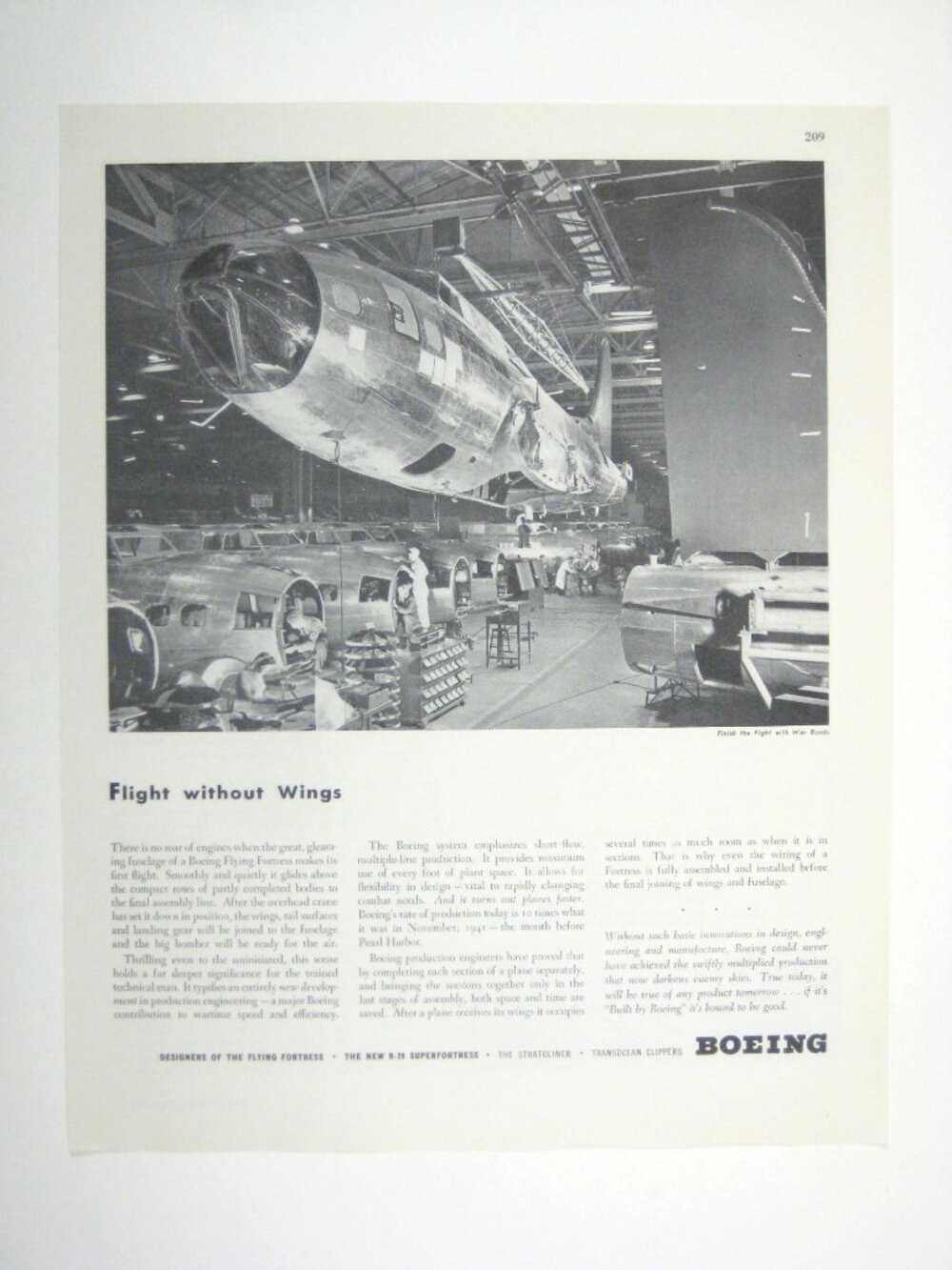 Boeing 1944 Flight Without Wings Print Ad Transoclean Clippers Stratoliner WWII